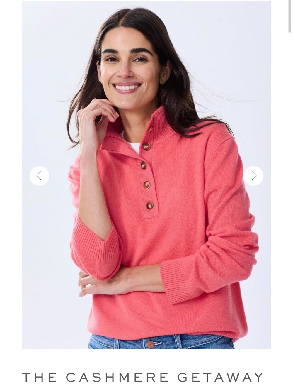 Button-Placket Cashmere Cowl Sweater - Coral Pink